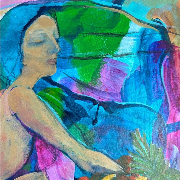 Original Art Work, Vibrant Acrylic Abstract Woman with Blue and Green Accents - Picture 5 of 14
